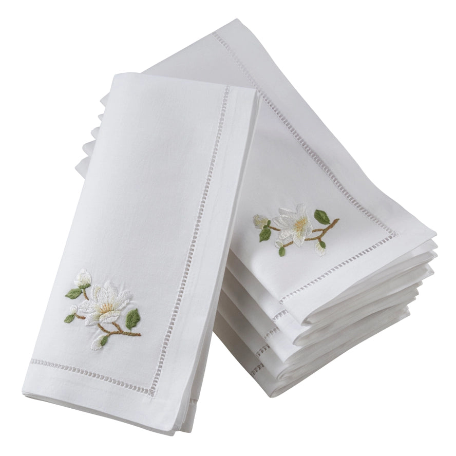 Embr'd Magnolia Hemstitch Napkin