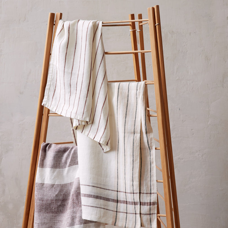 Belmont Stripe Linen Tea Towel Earth , Set Of 2