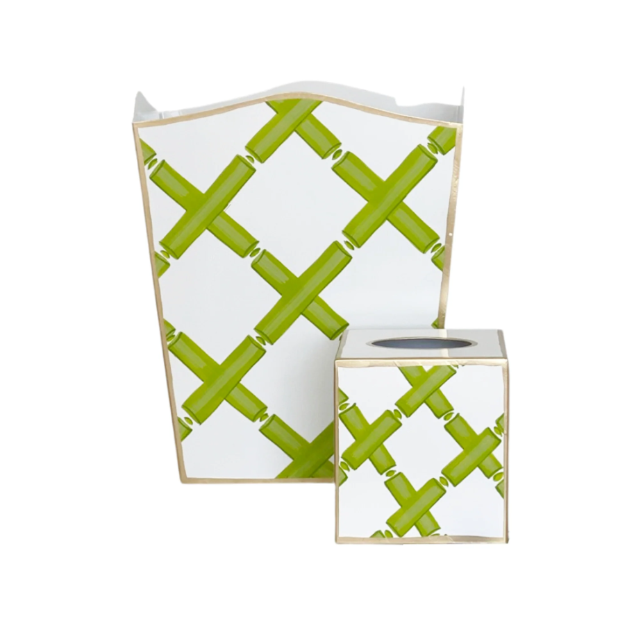 Bamboo Lattice in Green Wastebasket, Tissue Box