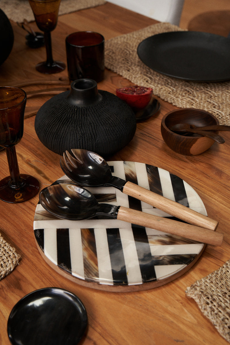 Black Horn & Natural Wood Servers