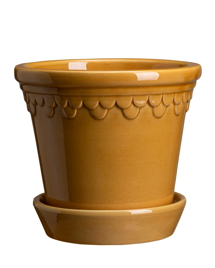 The Castle Pot Set Glazed Amber Yellow D 6.3" H 5.5"