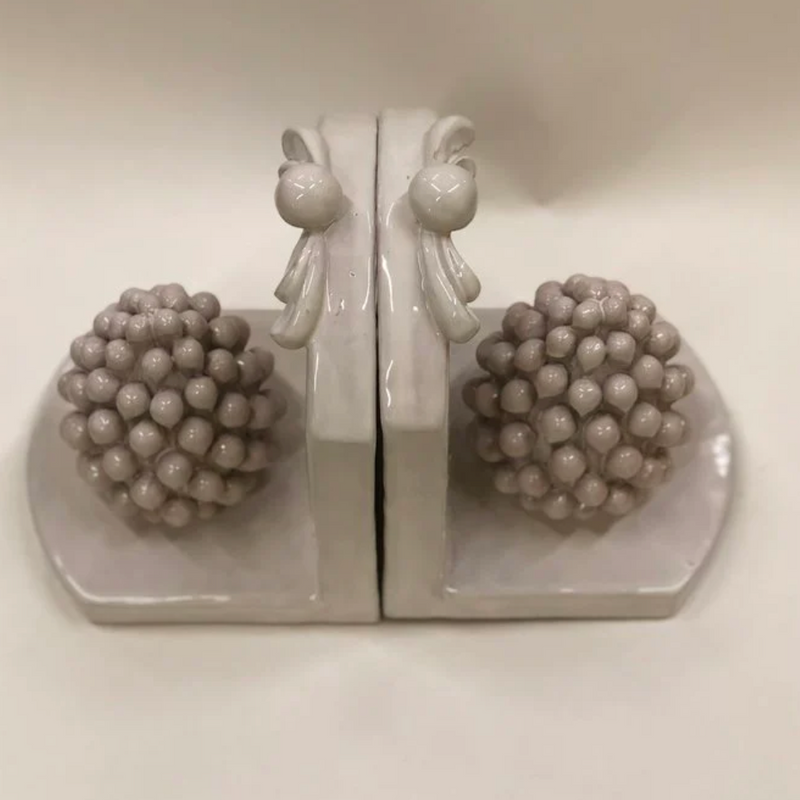 Pinecone Bookend Set White