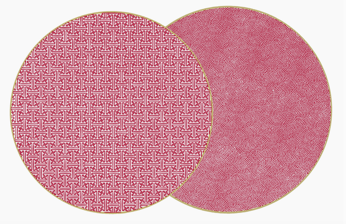 Round Two Sided Sayagata Placemat Burgundy (Set of 4)