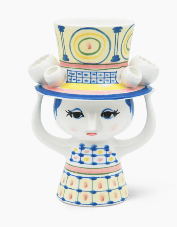 Bjørn Wiinblad Lady with Hat Vase H 8.1 in Blue