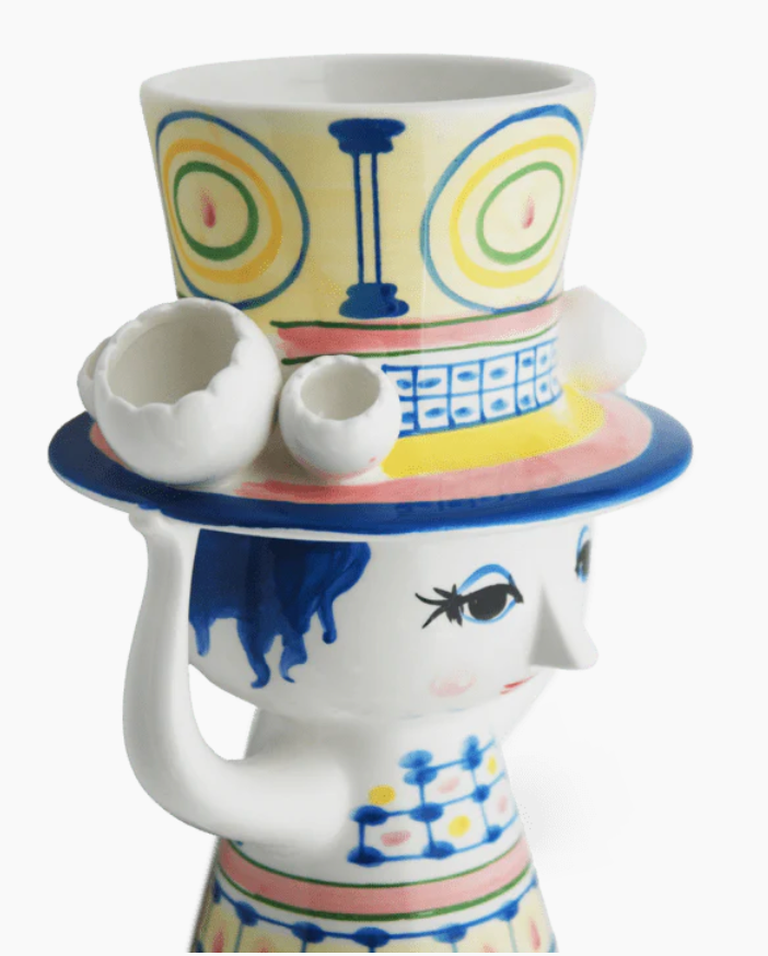 Bjørn Wiinblad Lady with Hat Vase H 8.1 in Blue