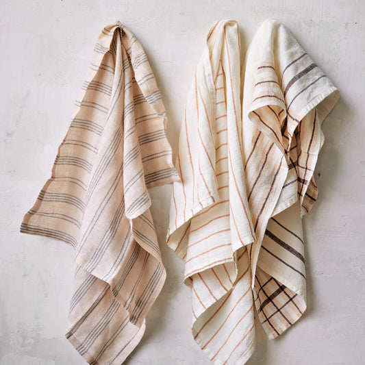 Saville Stripe Linen Tea Towel Dune , Set Of 2