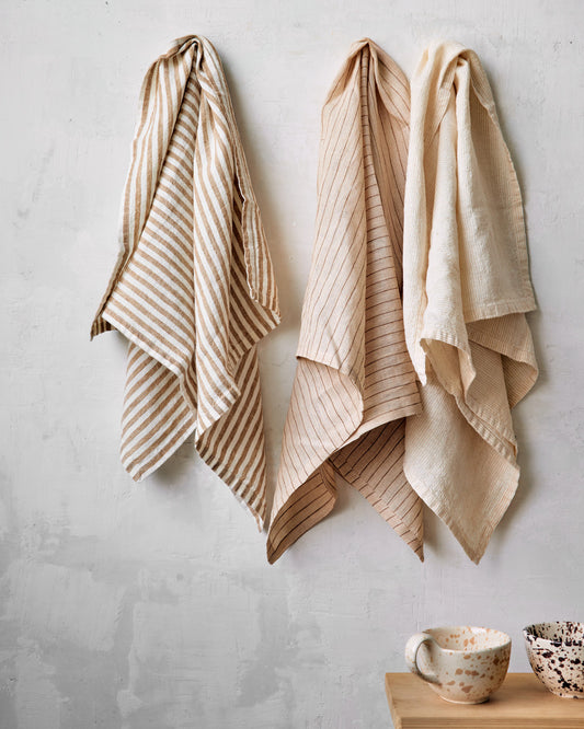 Tangier Stripe Linen Tea Towel Earth , Set Of 2