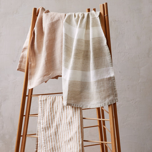 Antwrep Stripe Linen Tea Towel Dune , Set Of 2