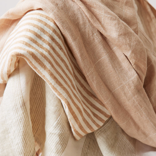 Tangier Stripe Linen Tea Towel Dune , Set Of 2