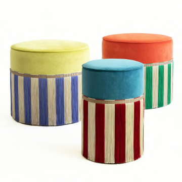 Couture Geometric Riga Large Orange & Green Ottoman