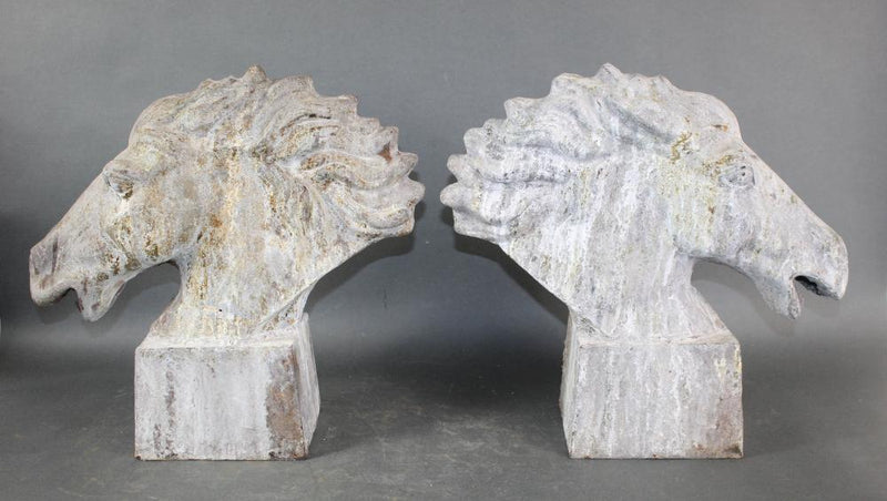 Pair Of Cast Iron Horse Head Statues