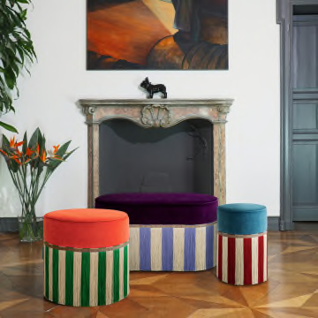 Couture Geometric Riga Large Orange & Green Ottoman
