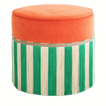 Couture Geometric Riga Large Orange & Green Ottoman