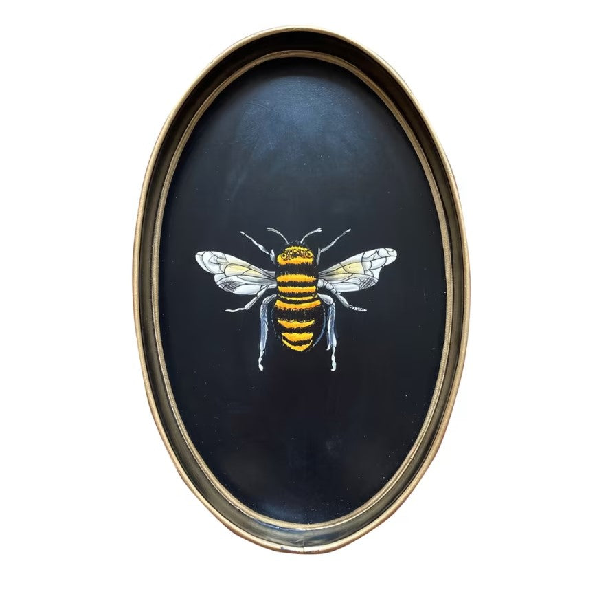 Fauna Black Handpainted Iron Tray, Bee