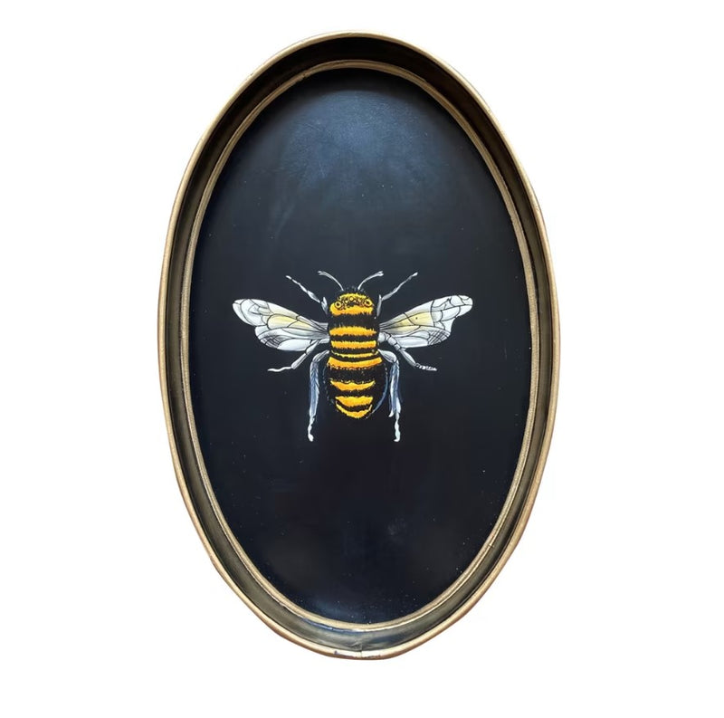 Fauna Black Handpainted Iron Tray, Bee